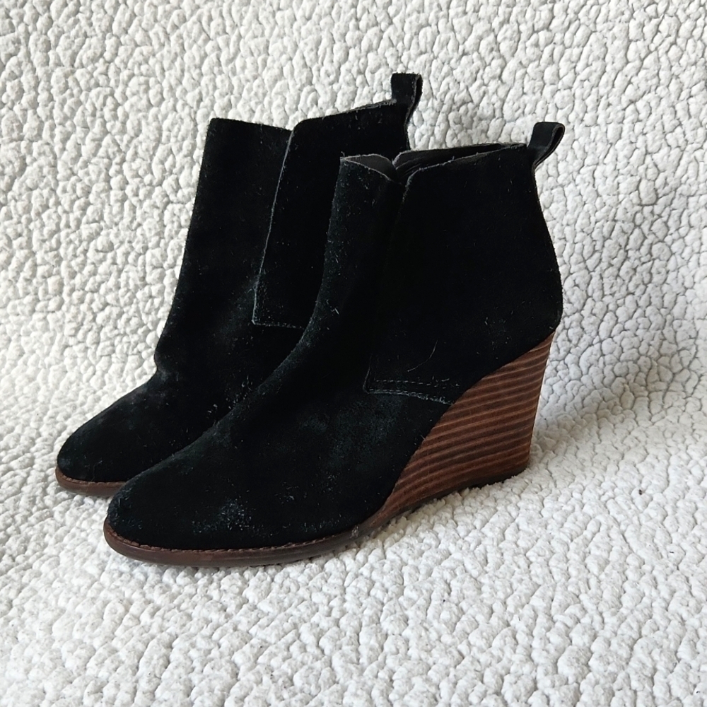 Lucky Brand genuine leather stacked wooden wedge heel boots